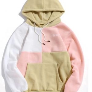 Casual Color Spliced Pouch Pocket Hoodie