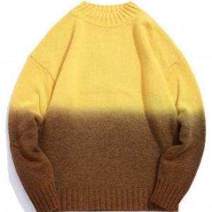 Casual Color-blocking Pullover Sweater - Yellow