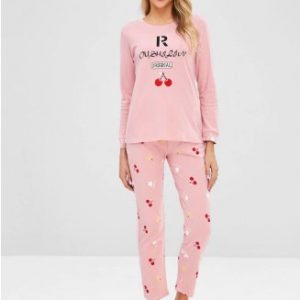 Cherry Letter Long Sleeve Pajama Set