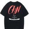 Chinese Characters Print Cotton Graphic Tee - Black