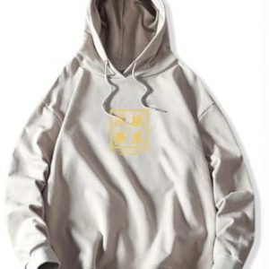 Chinese Letter Graphic Drawstring Hoodie