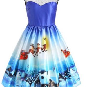 Christmas Sleeveless Snow View Print Vintage Dress