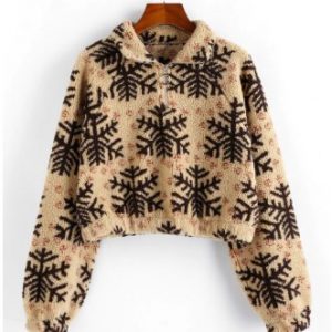 Christmas Snowflake Quarter Zip Teddy Sweatshirt