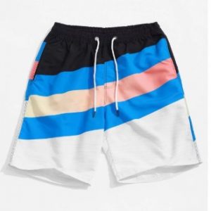 Color Block Splicing Stripes Print Board Shorts