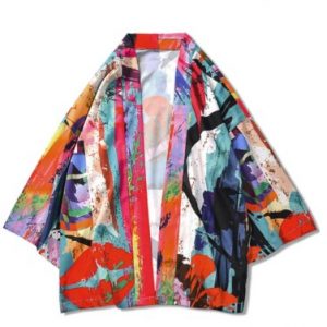 Color Painting Print Casual Kimono Cardigan - Multi