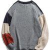 Color-blocking Cable Knit Drop Shoulder Sweater - Blue