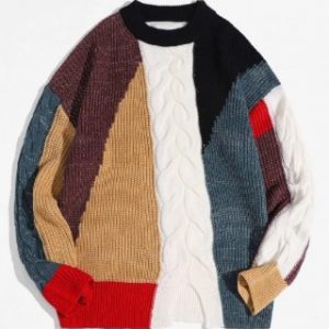 Color-blocking Chunky Knit Front Slit Sweater - Multi