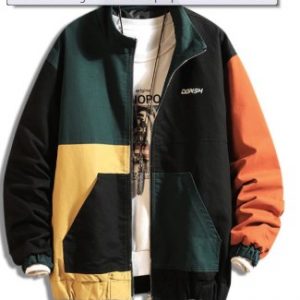 Color-blocking Letter Print Zip Up Jacket