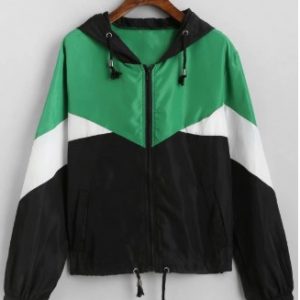 Colorblock Hooded Drawstring Hem Windbreaker Jacket