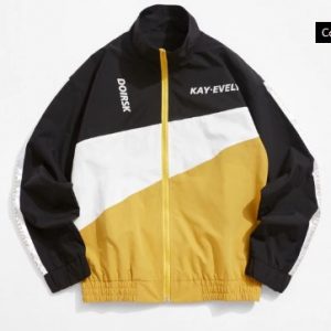 Colorblock Panel Contrast Trim Letter Print Jacket - Yellow