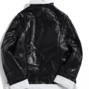 Contrast Spliced Zipper Faux Fur False Leather Jacket