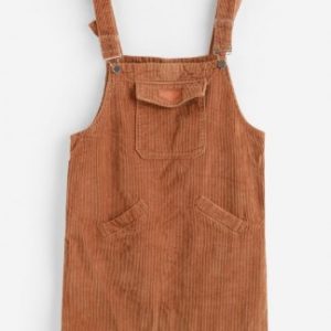 Corduroy Pocket Slit Straight Pinafore Dress