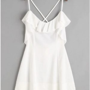 Criss Cross Back Ruffle Mini Dress - White