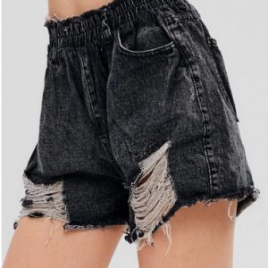 Cuff Off Ripped Jean Shorts - Black