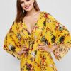 Drawstring Floral Mini Surplice Dress