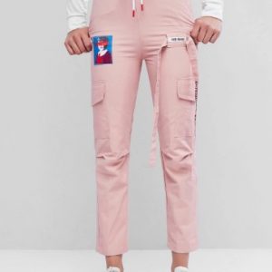 Drawstring Side Pocket Tied Pencil Pants - Pink