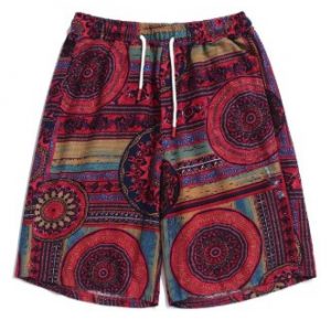 Elastic Drawstring Flower Tribal Print Shorts