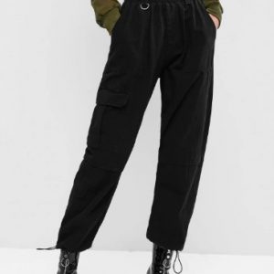 Elastic Waist Toggle Drawstring Jogger Pants - Black