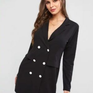 Faux Pockets Double Breasted Mini Work Dress