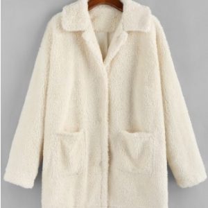 Faux Shearling Pocket Drop Shoulder Fluffy Coat - Crystal Cream