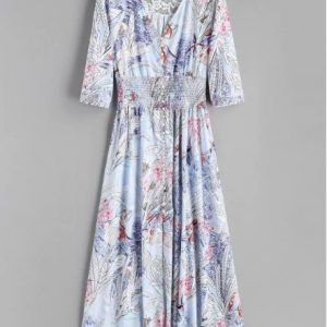 Floral Button Up Lace Panel Maxi Dress - Floral