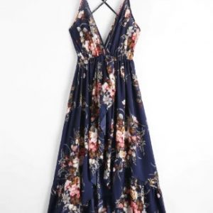 Floral Criss Cross Cami Asymmetrical Dress