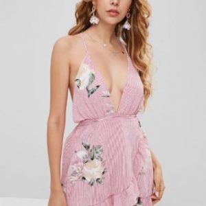 Floral Criss Cross Ruffles Mini Dress