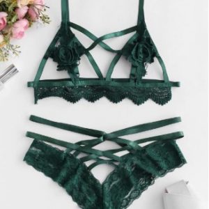 Floral Crochet Lace Strappy Lingerie Set