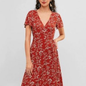 Floral Knee Length Casual Wrap Dress