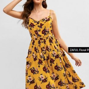 Floral Pocket Cami A Line Dress - Bee Yellow