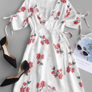 Floral Print Mini Wrap Tea Dress