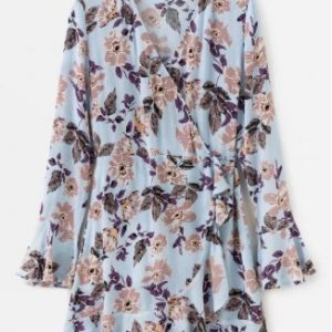 Floral Print Ruffled Wrap Tea Mini Dress