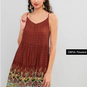 Flounce Printed Cami Beach Dress - Multi