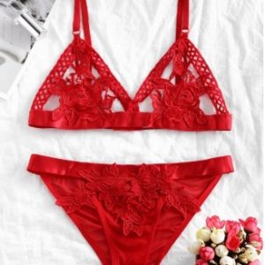 Flower Embroidered Bralette Plain Lingerie Set