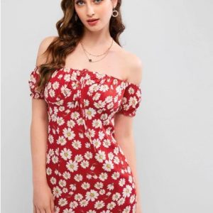 Flower Off Shoulder Bodycon Dress - Multi-a