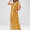 Flower Pom Pom Slit Poncho Dress - Yellow