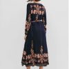 Flower Print Long Sleeve Knotted Wrap Dress