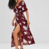 Front Slit Flower Print Maxi Dress