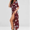 Front Slit Flower Print Maxi Dress