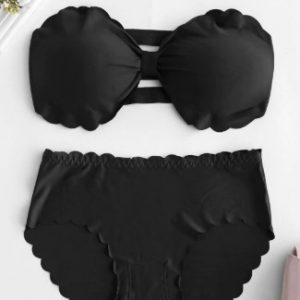 Gathered Scalloped Strapless Bra Set