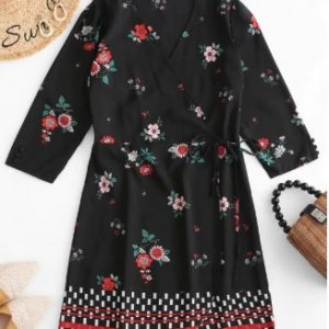 Geometric Floral Wrap Mini Dress