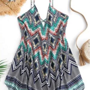 Geometric Print Cross Cami Tunic Dress - Multi