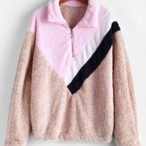 Half Zip Fuzzy Colorblock Sweatshirt