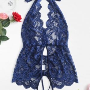 Halter Cutout Lace Crotchless Teddy