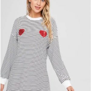 Heart Sequined Striped Mini Dress - Multi