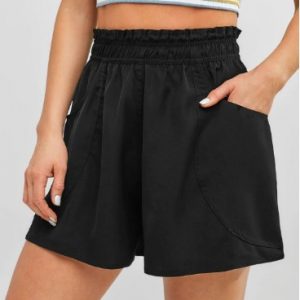 High Waist Plain Wide Leg Shorts - Black