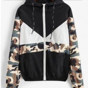 Hooded Camouflage Zip Up Pocket Jacket