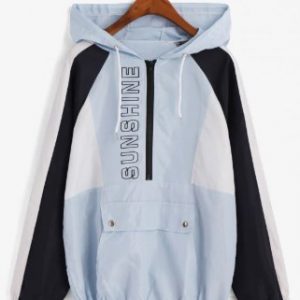 Hooded Color-blocking Graphic Zip Pullover Windbreaker Jacket