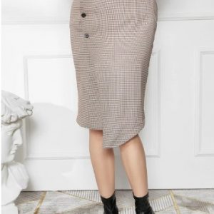 Houndstooth Button Fly Asymmetrical Skirt - Light Gray