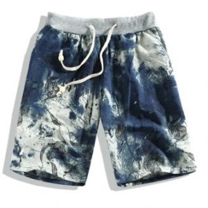 Ink Painting Leaf Print Drawstring Shorts